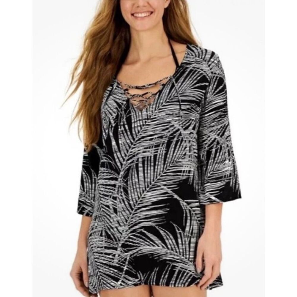 J Valdi Swim Cover Up Black White Lace Up Tunic -S